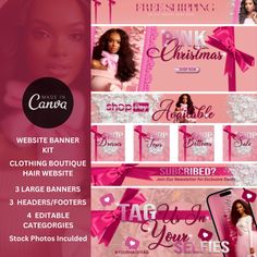 the pink christmas banner is shown with different images