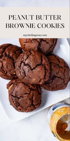 chocolate peanut butter brownie cookies on a white plate