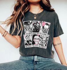 Horror Movies Characters Tarot Card  Shirt, Halloween Shirt Vintage Lyrics, 2023 Tattoo, Coheed And Cambria, Bad Omens, Baseball Mom Shirts, Art Shirt, Country Shirts, Hozier, Comfort Colors Tee