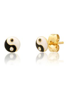 This adorable pair of gold-plated studs will have you looking yin and yang-tastic! Choose from classic black and white, or show off your playful side with light pink and yellow. With these Enamel Ying Yang Studs, you can look good and feel good—self-harmony awaits!Gold-Plated Brass, enamelAvailable: Black/White, Tai Jewelry, Dome Earrings, Toddler Girl Toys, Cocktail Kits, Perfume Gift Sets, Perfume Gift, Ying Yang, Candle Diffuser, Grad Gifts