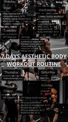 a poster with the words 7 days aesthetic body workout routine