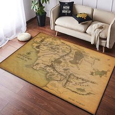 a large area rug with the map of middle earth on it