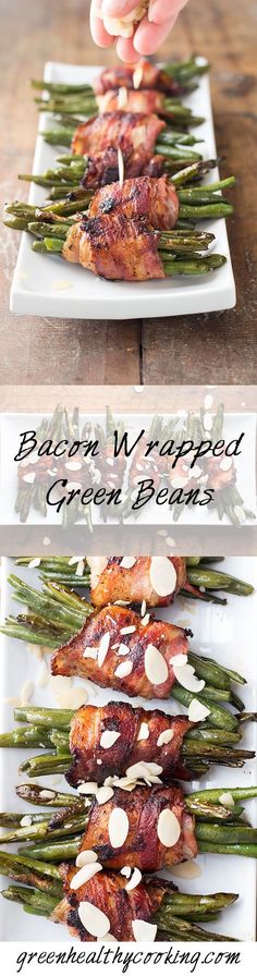 grilled chicken and asparagus on a white platter with text overlay