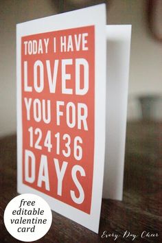 a red and white card with the words today i have loved you for twelve days