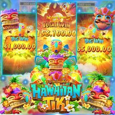 the slot machine for hawaiian tiki featuring two jackpots and three other symbols