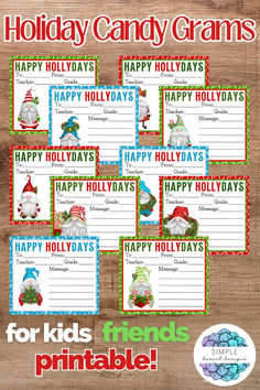 printable holiday candy grans for kids to use in the classroom or at home