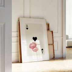 Queen Of Hearts Bedroom, Playing Card Wall Art, Kiss Print, Dorm Bathroom, Modern Apartment Decor, Kiss Lips, Girly Decor, Ace Card, Trendy Apartment