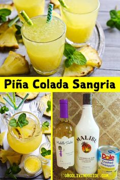 pine colada sangria collage with pineapples and mint