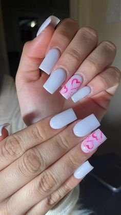 Short Nail Inspo, Acrylic Nails Designs, Romantic Nails, White Acrylic Nails, Girly Acrylic Nails, Short Square Acrylic Nails