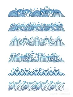 the waves are drawn in blue ink on white paper, and it looks like they could be