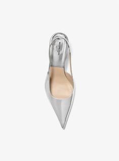 New for Fall/Winter 2024, our coveted Emma pumps instantly elevate any look. They’re designed with a classic pointed toe and slingback strap to create a polished silhouette. Complete with a low stacked heel for ease of movement, this metallic leather pair is guaranteed to be a wardrobe must-have for years to come. Made in Italy. Luxury Pointed Toe Slingback Pumps For Work, Designer Slingback Pumps With 4-inch Heel, Luxury Fitted Slingback Pumps With Pointed Toe, Luxury Slingback Pumps For Office, Fall Winter 2024, Michael Kors Collection, Slingback Pump, Winter 2024, Metallic Leather