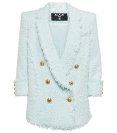 Balmain Tweed, Pale Mint Green, Tweed Outfit, Blue Tweed, Breasted Blazer, Tweed Blazer, Double Breasted Blazer, Fashion Clothes, Aesthetic Clothes