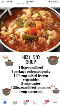 a flyer for the busy day soup event