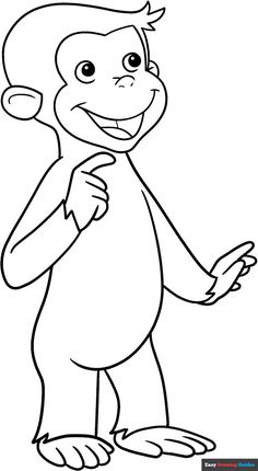 a cartoon monkey standing with his hands in the air and looking at something while wearing a hat