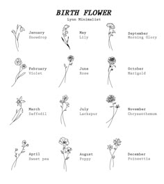 the birth flower chart is shown in black and white