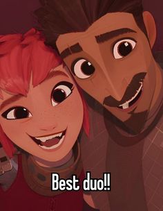 an animated image of two people with the words best duo on their forehead and in front of them