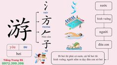 the chinese language is written in two languages, and it has an image of people swimming