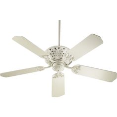 a white ceiling fan with four blades