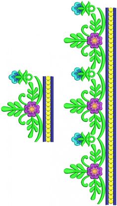 an embroidered border with flowers and stripes on it, in the shape of a flower