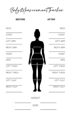 the body measurement chart for women is shown in black and white, with an arrow pointing to