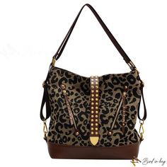 Bird in Bag - Fashion new punk rivets belt decoration single shoulder tote bag female leopard print shoulder bag crossbody bag Female Leopard, Leopard Print Tote, Bag Stand, Street Trends, New Classic, Bird In Bag, Shoulder Tote Bag, Printed Leather, Shoulder Tote