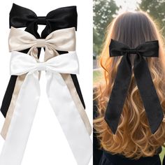 PRICES MAY VARY. 【HIGH QUALITY FABRIC】hair bow are made of high quality fine satin ，soft and smooth, not easy to fade and tear. Metal duckbill clips is not easy to rust,sturdy and durable, can hold your hair firmly in place and not easy to fall off. 【A Great Value Set】The set contains 1 black bows + 1 white bows +1 Champagne bows .You will get 3hair ribbons. allowing you to easily match them with any outfit. sufficient quantity for your daily use and replacement, and you can also share them with White Black Hair, Hair Bows For Women, Black Hair Bow, Ribbon Barrettes, Black Hair Bows, Trendy Bows, White Hair Bows, Fabric Hair Bows, Vintage Hair Accessories