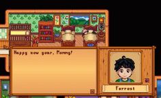 an image of the game's main character in front of a sign that says happy new year mommy