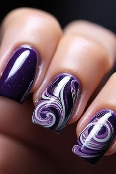 Nail Ideas Purple, Purple And Silver Nails, Acrylic Nails Almond Shape, Purple Ombre Nails, Hard Gel Nails, Purple Spring, Autumn Nail