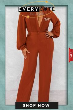 Casual Print Letter V Neck Jumpsuits Jumpsuit Online, Jumpsuits And Romper, Letter V, Caramel Color, Jumpsuit Fashion, Wholesale Fashion, Letter Prints, Buy Now, Jumpsuit Romper