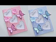 two cards with butterflies on them and the words happy mother's day