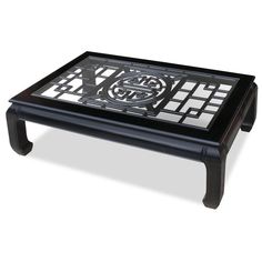 Chinese Decor Asian Interior, Modern Asian Decor, Longevity Symbol, Chinese Coffee Table, Rosewood Furniture, Rectangular Living Rooms, Black Coffee Table, Chinese Table, Asian Furniture