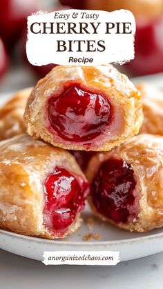 cherry pie bites are stacked on top of each other