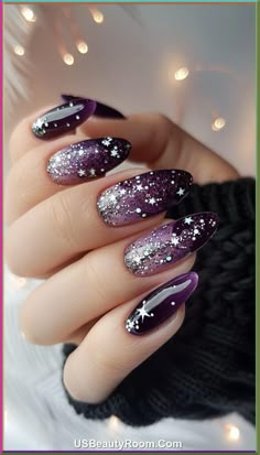 Easy Halloween nails include simple and low key nail art, such as spider webs, pumpkins, zombies and many others. Check out more ideas! Night Sky Nails, Stars Nail Art, Celestial Magic, Sky Nails, Best Nail Art Designs