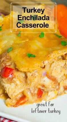 Turkey Enchilada Casserole is a great recipe for using up leftover turkey. A quick and easy dinner recipe, with cheesy layers the kids will love.