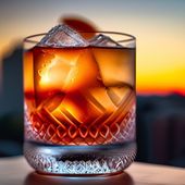 an old fashioned glass with ice cubes in it