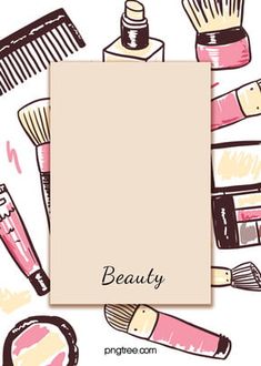 pink yellow cute cartoon cosmetics beige box background Box Background, Blue Foundation, Yellow Mirrors, Pink Cosmetics, Beauty Posters