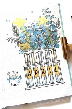 Bullet Journal - page de garde & illustration pour avril April Bujo Cover, April Bujo, April Bullet Journal, خريطة ذهنية, Kalender Design, Bullet Journal Page, Album Journal