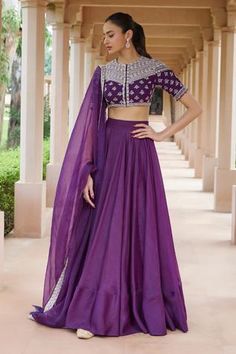 Shop for Sana Barreja Purple Crepe Zeenat Organza Lehenga Set for Women Online at Aza Fashions Indian Bridal Wear Red, Plain Lehenga, Sheer Dupatta, Simple Lehenga, Gown Party Wear, Indian Outfits Lehenga, Organza Lehenga, Designer Lehengas, Lehenga Designs Simple