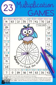 an owl is sitting on top of a wheel of numbers with the words,'multiplication fun '