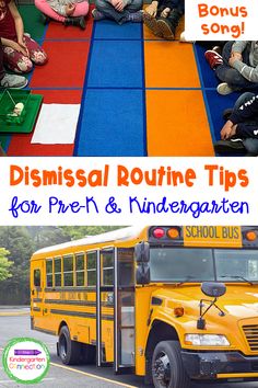 children are sitting on the ground in front of a school bus with their feet up