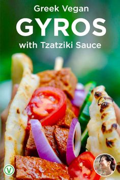 the cover of greek vegan gyros with taziki sauce