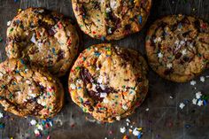 chocolate chip cookies with sprinkles and multicolored candies