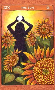 a painting of a woman surrounded by sunflowers