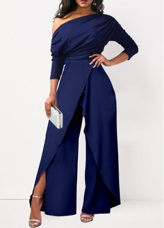 Color:Navy;Size:S;Size:M;Size:L;Size:XL;Size:XXL;Package Contents:1 X Jumpsuit;Occasion:Work;Style:Elegant; Jumpsuit Elegante, Cocktail Attire For Women, Trendy Jumpsuit, Formal Jumpsuit, Long Evening Dresses, Flowy Design, One Shoulder Jumpsuit, Guest Attire, Lace Jumpsuit