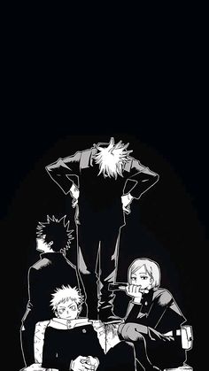 an image of some anime characters in black and white