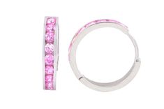 Pink CZ Huggie Earrings Sterling Silver Hinged Hoops Cubic Zirconia 17mm - Jewelryland.com Polish Silver, October Birthstone, Huggie Earrings, October Birth Stone, Cz Stone, Huggies Earrings, Pink Tourmaline, Sterling Earrings, Soft Pink