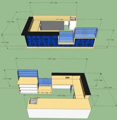 two drawings of a house with blue and yellow walls