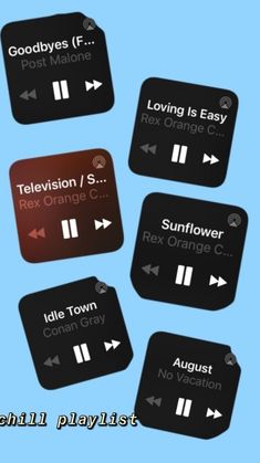 five different types of playlist buttons on a blue background