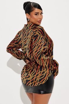 Available In Black/combo. Satin Shirt Long Sleeve Collar Button Down Printed Non Stretch Disclaimer: Print Placement May Vary Self: 100% Polyester Imported | Looking My Way Shirt in Black size XL by Fashion Nova Woman Back, Satin Shirt, Print Placement, Shirt Long Sleeve, Shirts Blouses, Matching Dresses, Active Wear For Women, My Way, Clothes For Sale