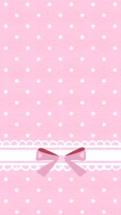 a pink background with white polka dots and a bow